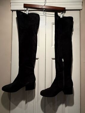 Via Spiga Over-the-Knee Boots Black Suede & Leather Size 8.5 (EU 39)